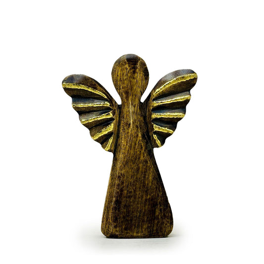 Ange moyen en bois de manguier - Décoration dorée - 16 cm