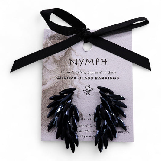 Negro azabache - vidrio vintage - alas de ángel - pendientes