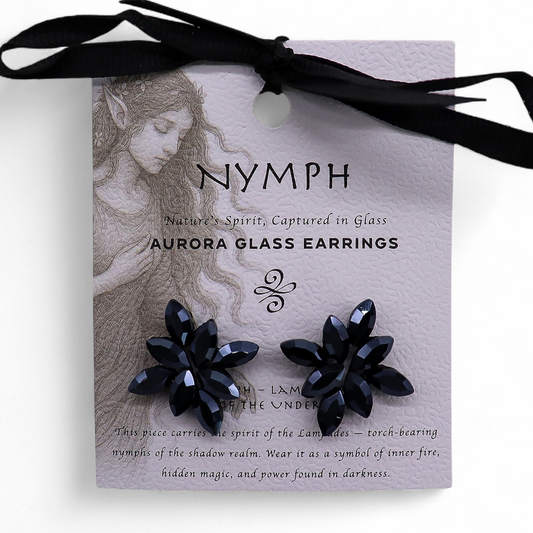 Negro azabache - Vidrio antiguo - Flores - Pendientes