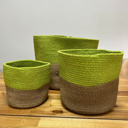 Panier moyen en coton et jute 20 x 20 cm - Pistache