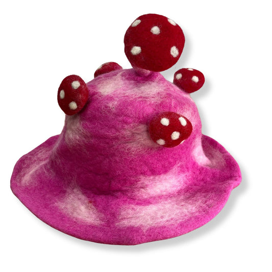 Chapeau melon en feutre - Rose vif