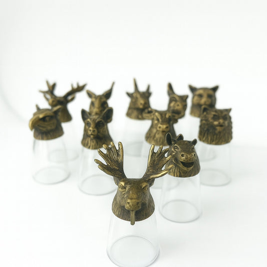 Conjunto de regalo de 12 vasos de chupito Bottom Up (25ml) - Bosque y Criaturas Místicas - Bronce Antiguo