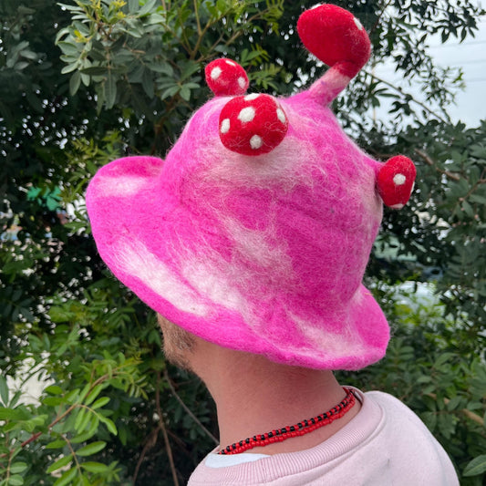 Chapeau melon en feutre - Rose vif