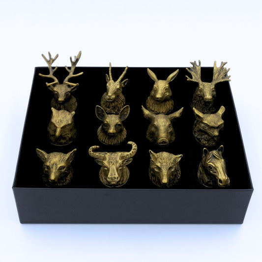 Conjunto de regalo de 12 vasos de chupito Bottom Up (25ml) - Bosque y Criaturas Místicas - Bronce Antiguo