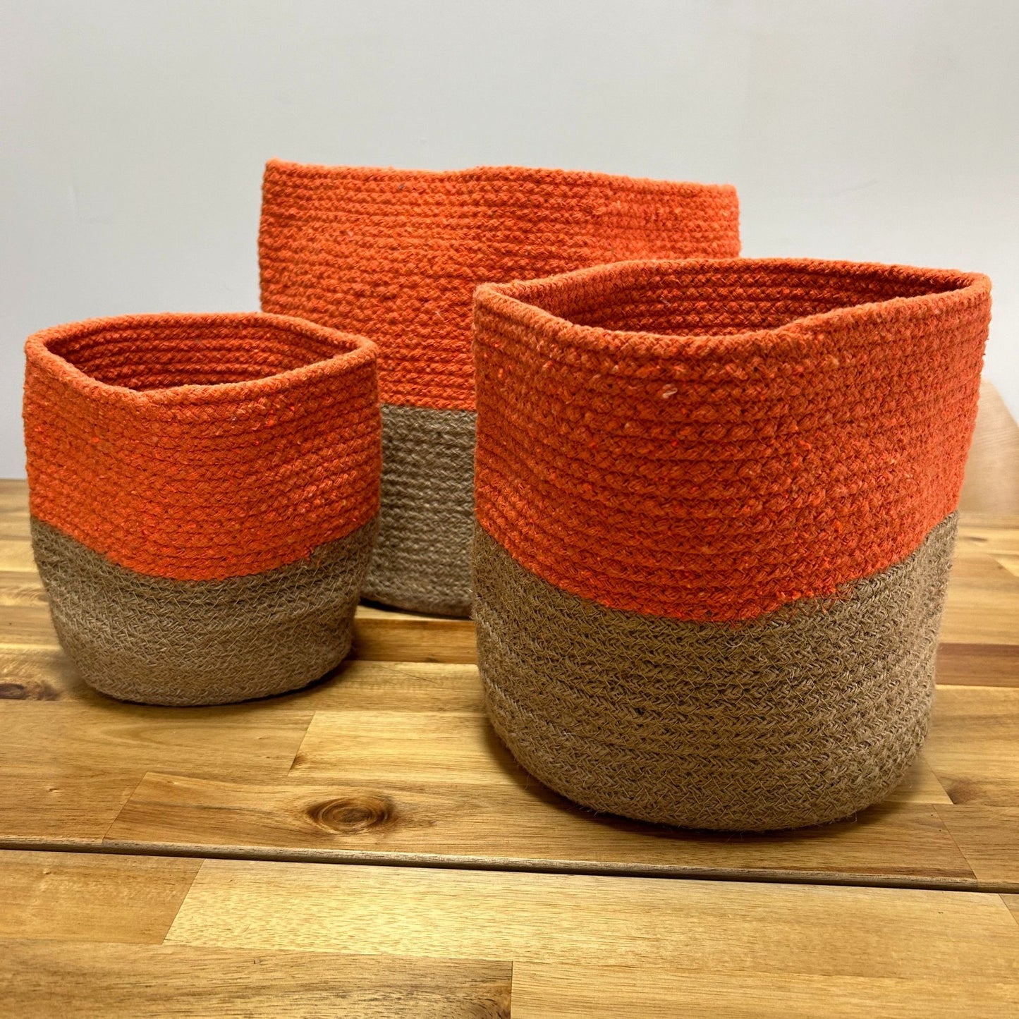 Panier moyen en coton et jute 20 x 20 cm - Orange