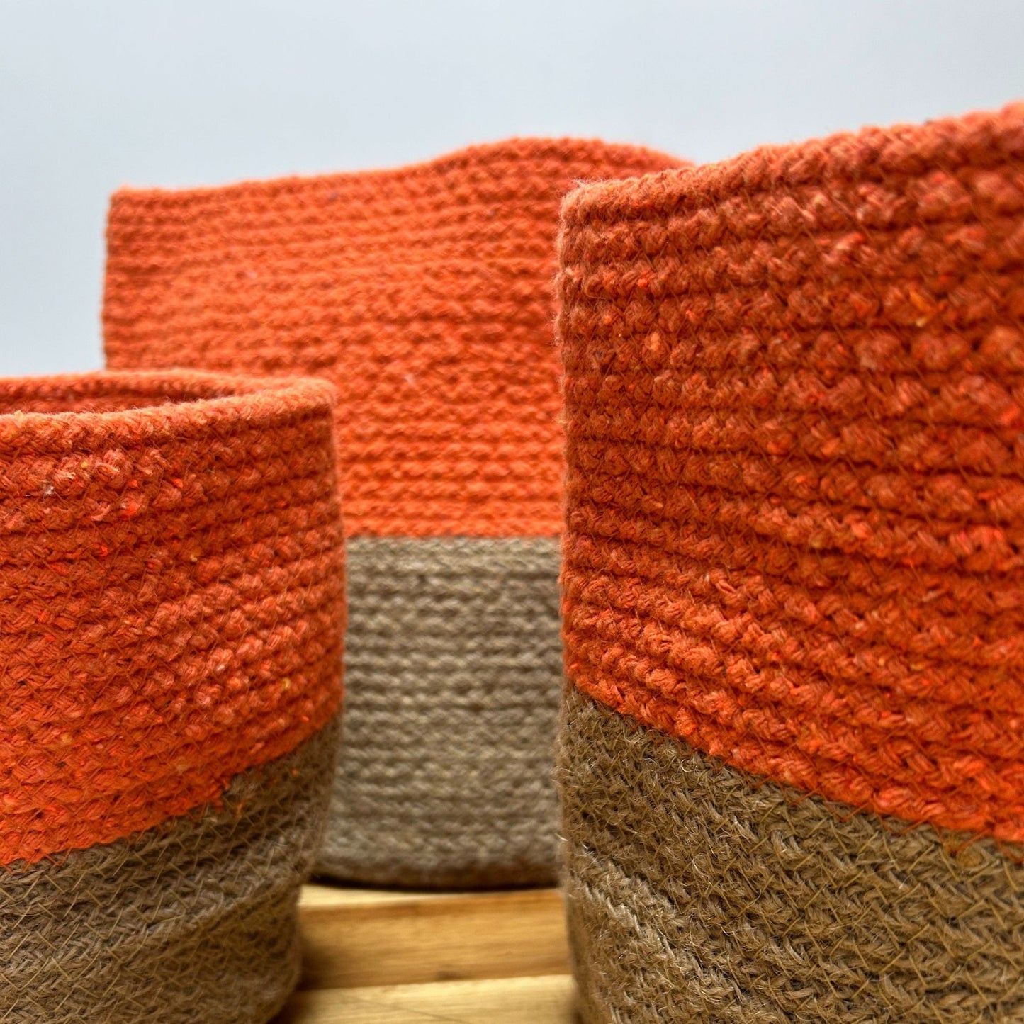 Panier moyen en coton et jute 20 x 20 cm - Orange