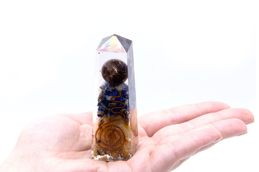 Obélisque d'orgonite en cuivre, lapis-lazuli et aventurine jaune - 90x25 mm