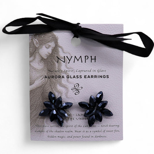 Negro azabache - Vidrio antiguo - Flores - Pendientes