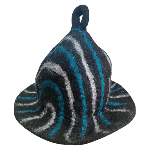 Chapeau de sauna en feutre - Rayures noires et bleues