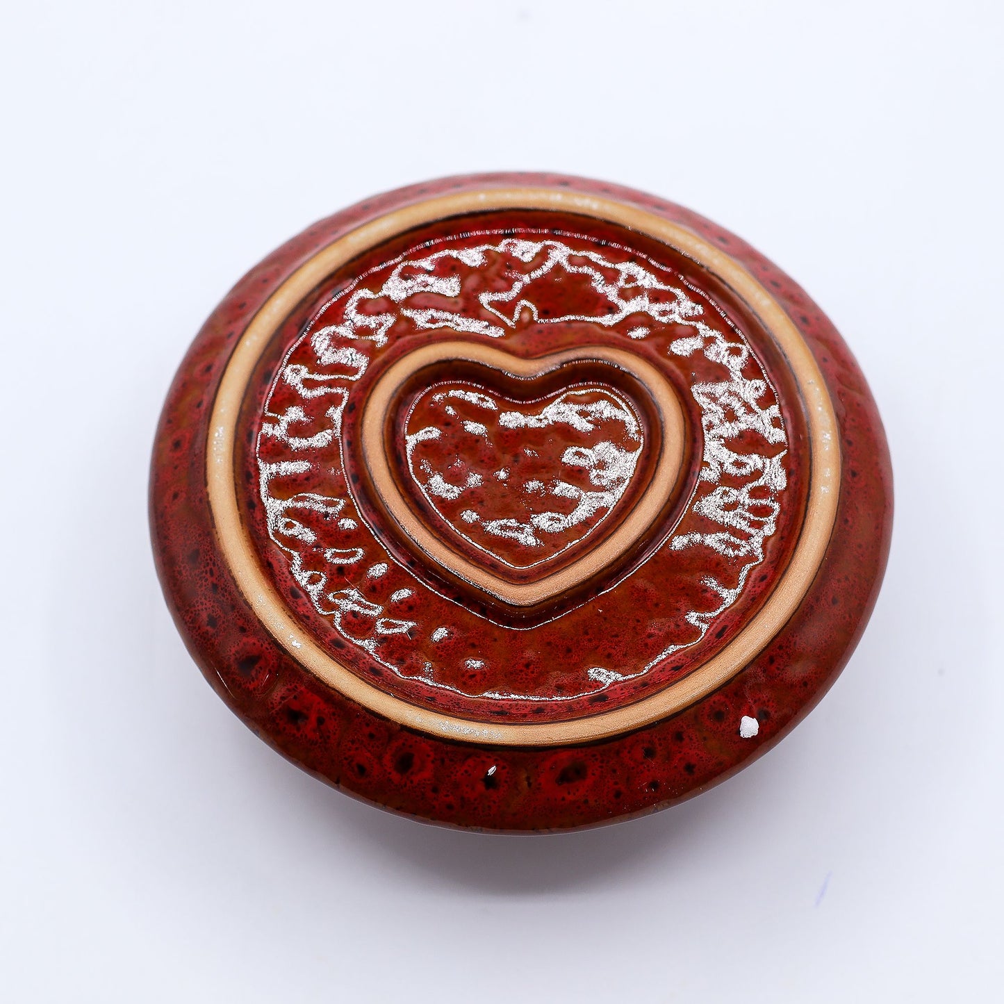 Vara de Palo Santo y Porta Sahumerios - Mandala - Rojo con brillo en forma de corazón