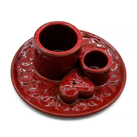Vara de Palo Santo y Porta Sahumerios - Mandala - Rojo con brillo en forma de corazón