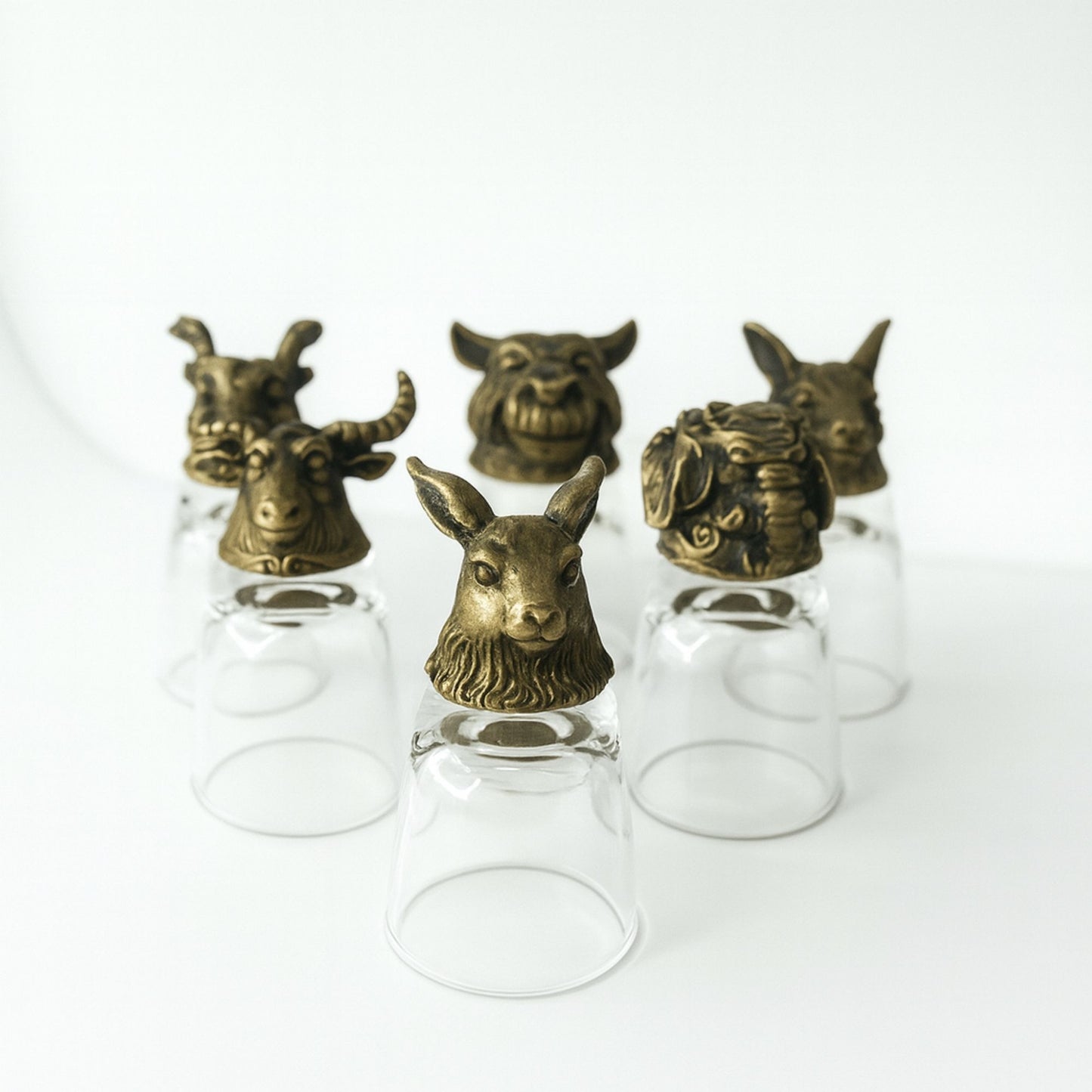 Set de regalo de 6 vasos de chupito (50 ml) - Criaturas Salvajes del Bosque - Bronce antiguo
