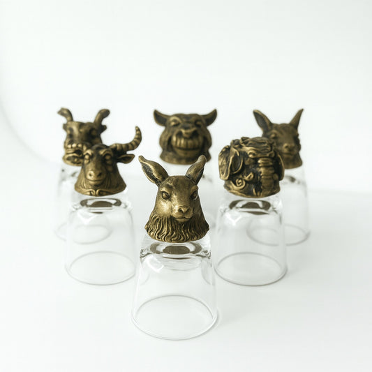 Set de regalo de 6 vasos de chupito (50 ml) - Criaturas Salvajes del Bosque - Bronce antiguo