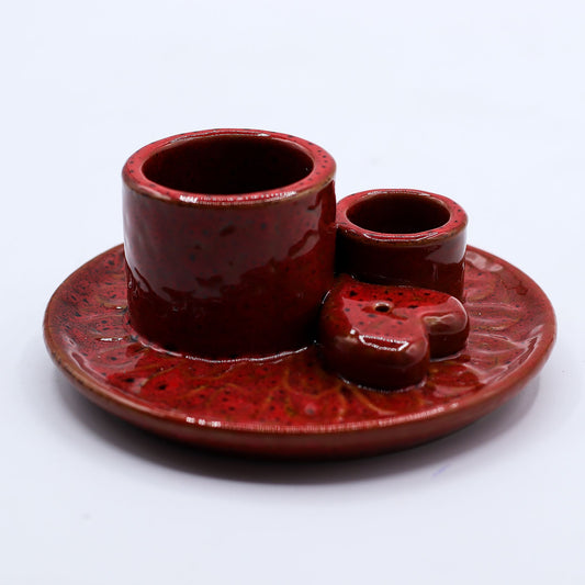 Vara de Palo Santo y Porta Sahumerios - Mandala - Rojo con brillo en forma de corazón