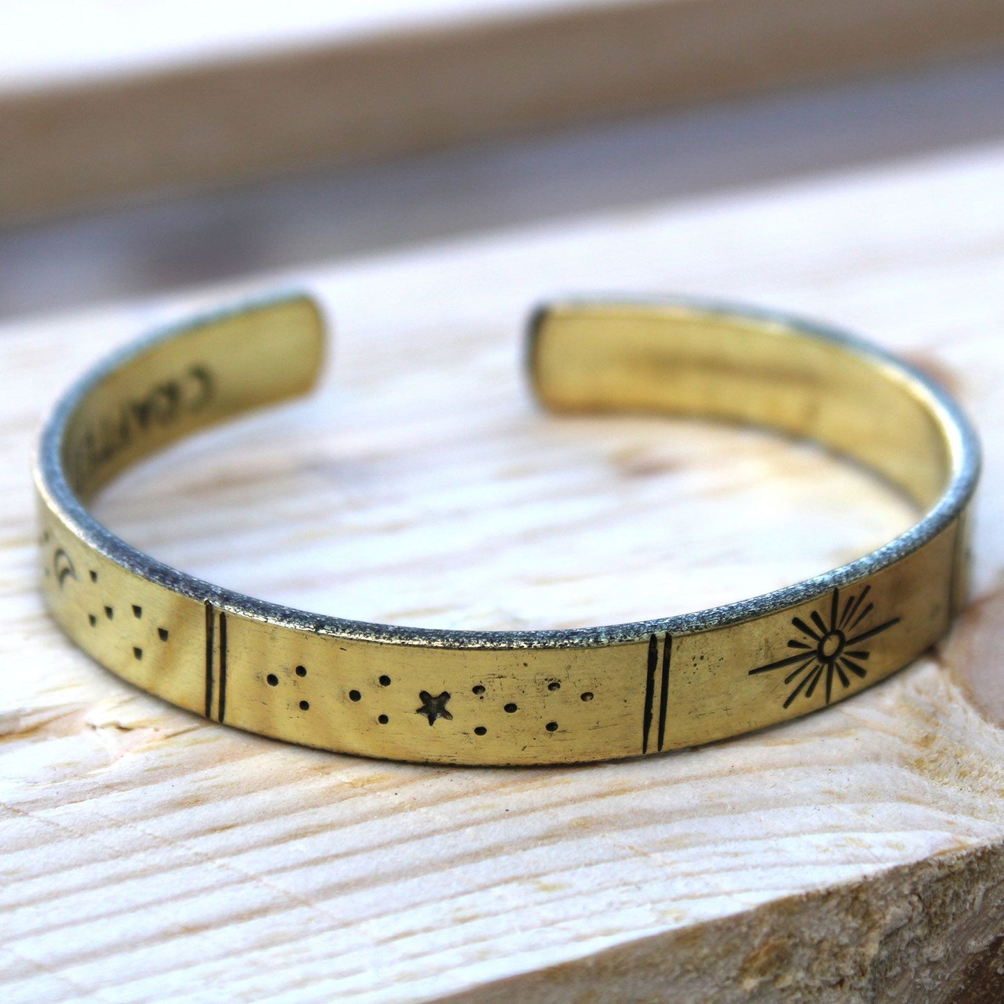 Bracelet inspirant - Lever de soleil en laiton, galaxie, étoiles, terre