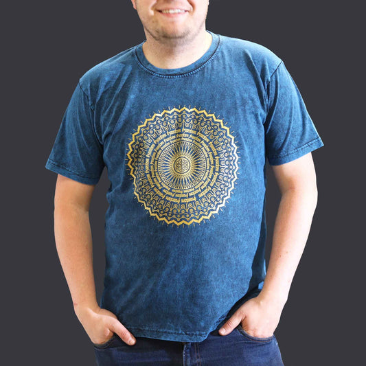 T-shirt sari nomade extra large - Mandala - Bleu