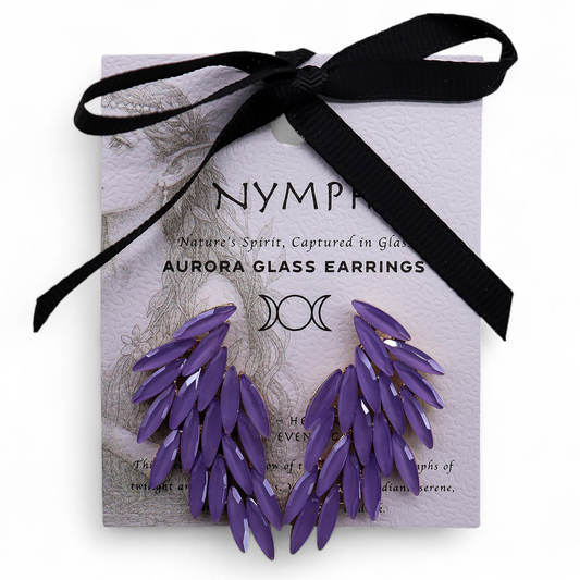 Lavanda - Vidrio vintage - Alas de ángel - Aretes