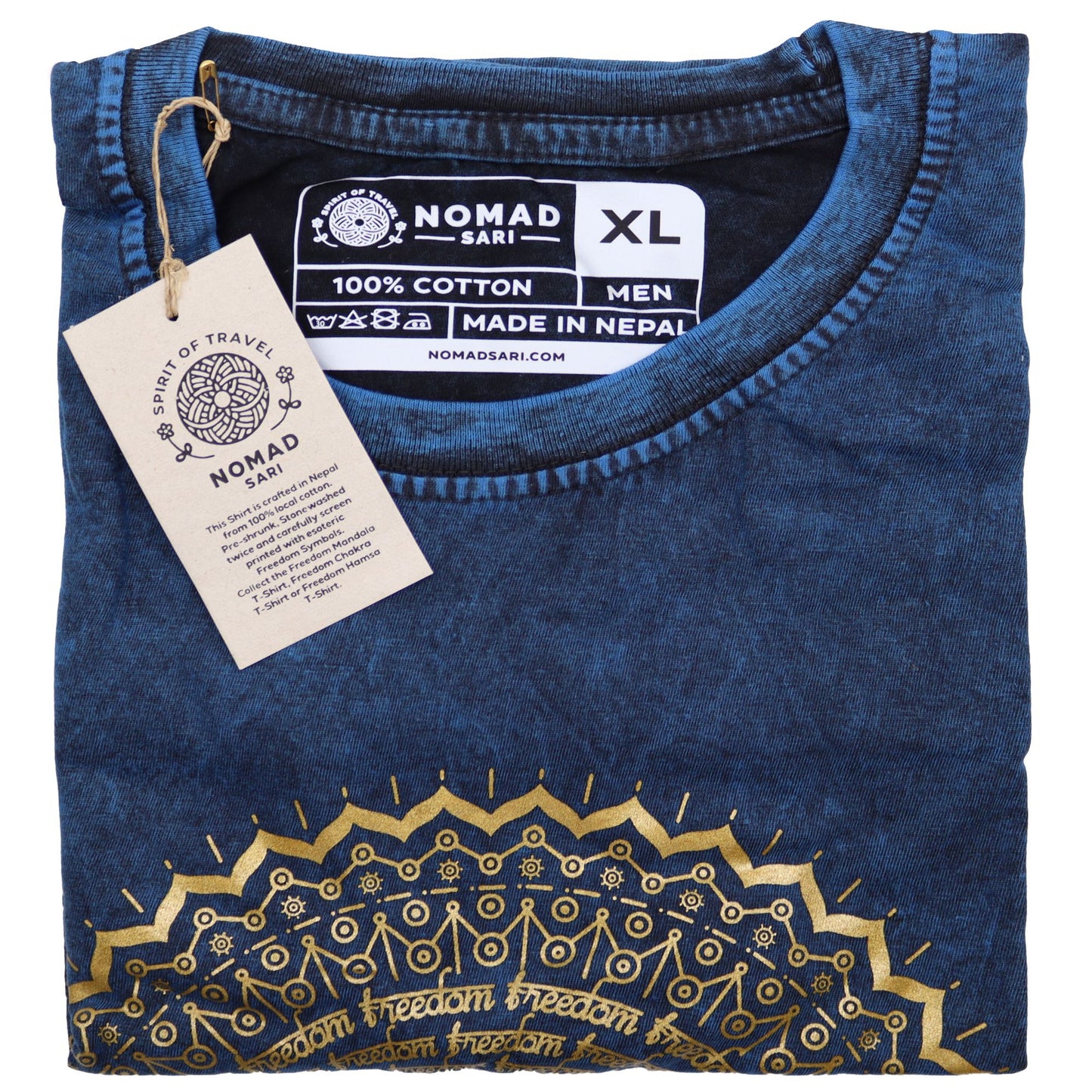 T-shirt sari nomade extra large - Mandala - Bleu
