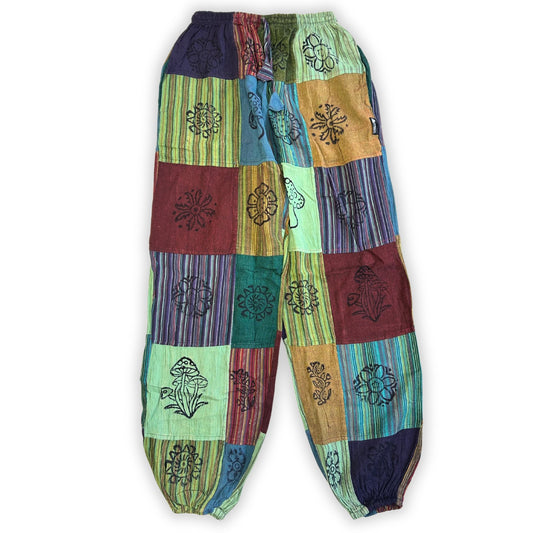 Sari nomade - Pantalon champignon - Motifs imprimés en bloc - Nuances de vert L/XL